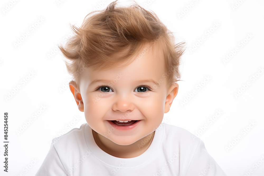 Happy boy on white background. Close up portrait of cute baby Happy boy on white background. Close up portrait of cute baby