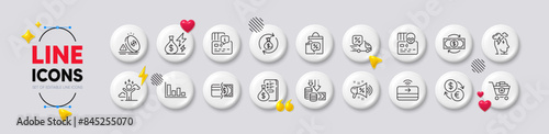 Difficult stress, Electricity price and Payment methods line icons. White buttons 3d icons. Pack of Currency exchange, Money, Contactless payment icon. Vector