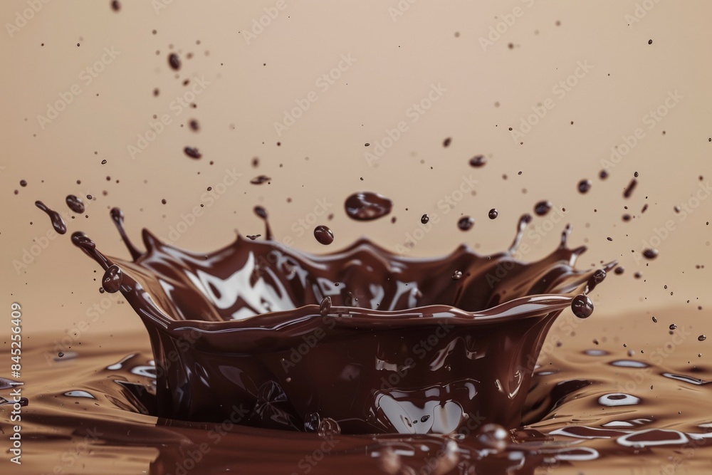 Fototapeta premium Splashes of chocolate. Chocolate bar is poured into melted chocolate pile