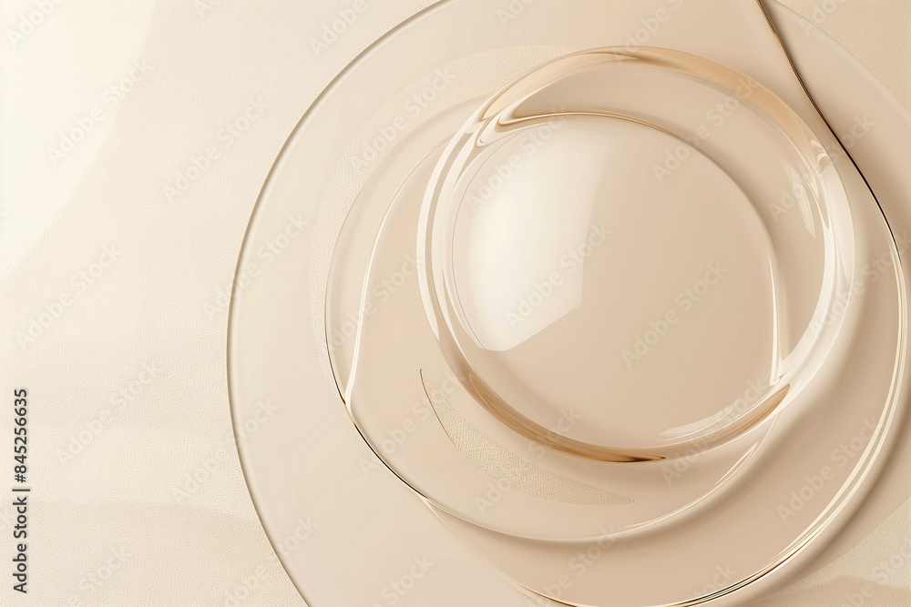 Circle shape in glass effect on beige color background for product presentation. Circle shape in glass effect on beige color background for product presentation.