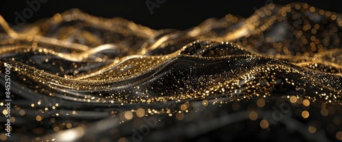 A Luxurious Wave Of Golden Glitter Flows Over A Black Background, Creating A Mesmerizing Scene Of Elegance And Allure © Pic Hub