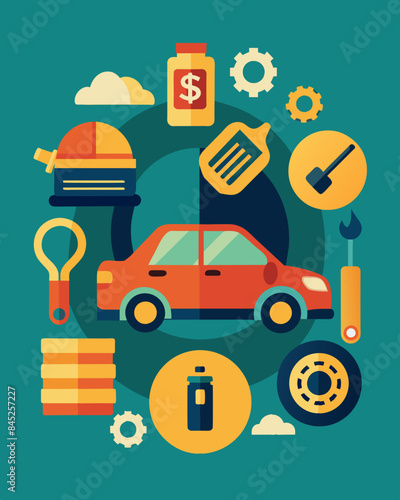 The cost of maintaining a vehicle has become a burden for many as inflation leads to higher prices for services such as oil changes and new tires.. Vector illustration