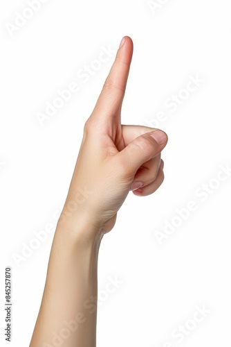 Woman hand pointing, touching, pressing or counting isolated on white background, with clipping path. Full Depth of field. Focus stacking, Generative AI