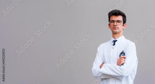 Doctor, patient, medical conceipt. Man in medical uniform with stethoscope in hand photo