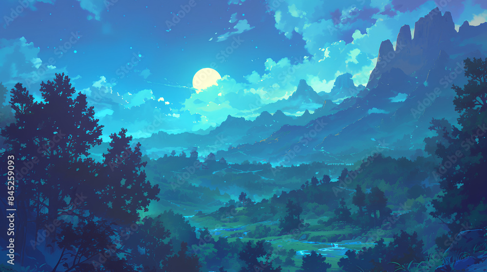 beautiful 2D night view of the mountain beautiful 2D night view of the mountain