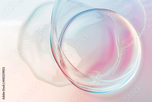 Circle shape in glass effect on pastel color background for product presentation.