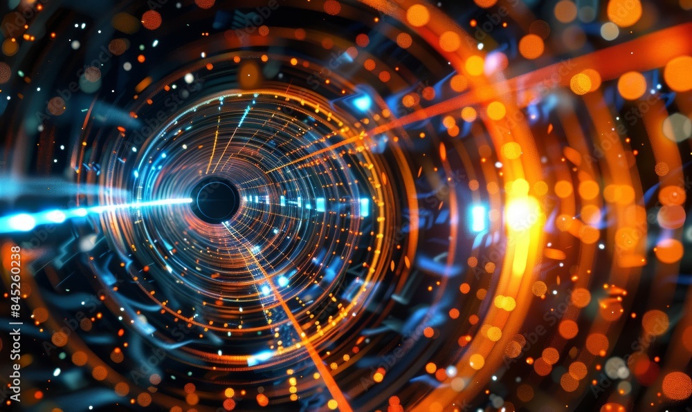 Obraz premium Illustration of quantum teleportation in a quantum computer, depicting the transfer of quantum information between particles