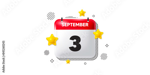 Calendar date of September 3d icon. 3rd day of the month icon. Event schedule date. Meeting appointment time. 3rd day of September. Calendar month date banner. Day or Monthly page. Vector