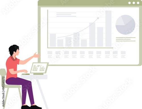A girl is using monitor for graph.