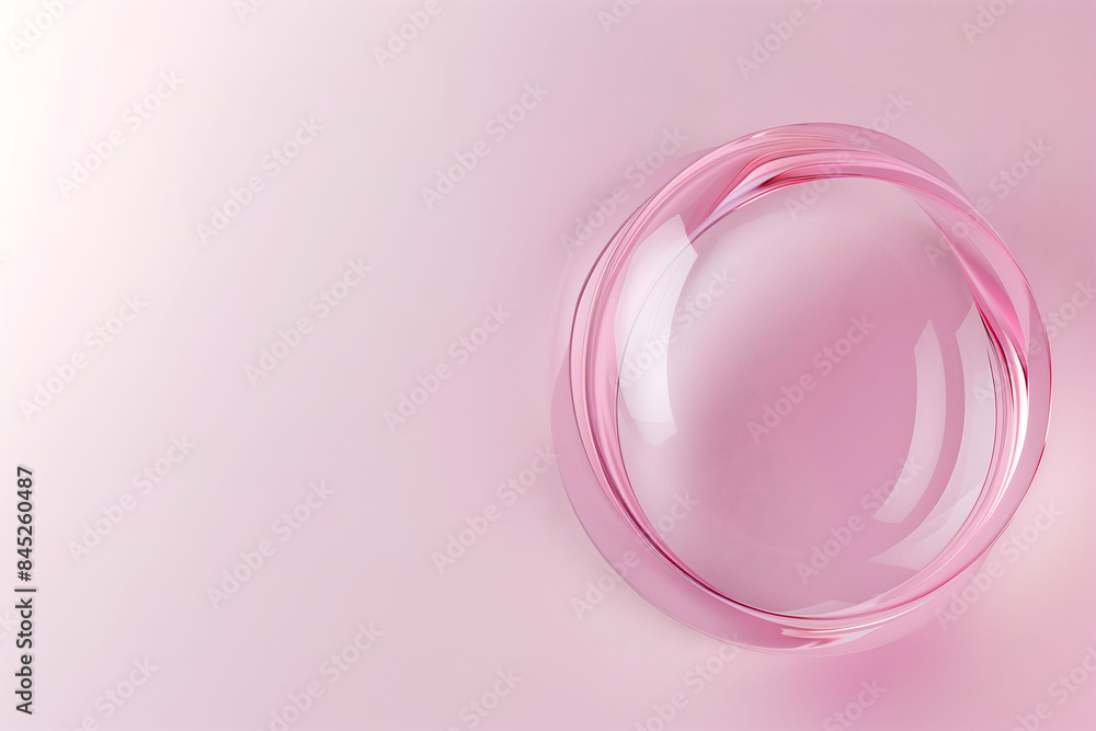 Obraz premium Circle shape in glass effect on pink color background for product presentation.