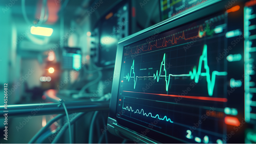 Φωτογραφία heart streamline monitor on an EKG machine in a modern hospital room