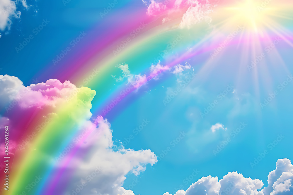 A vibrant rainbow arching across the sky, representing beauty, hope, and diversity, creating an inspiring and colorful natural spectacle A vibrant rainbow arching across the sky, representing beauty, hope, and diversity, creating an inspiring and colorful natural spectacle