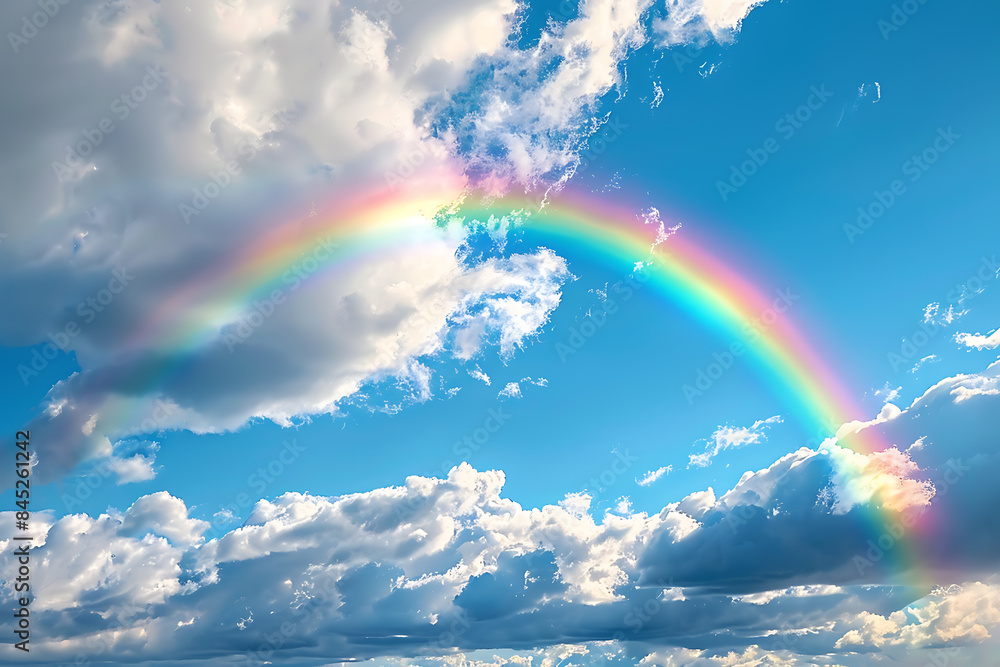 A vibrant rainbow arching across the sky, representing beauty, hope, and diversity, creating an inspiring and colorful natural spectacle A vibrant rainbow arching across the sky, representing beauty, hope, and diversity, creating an inspiring and colorful natural spectacle