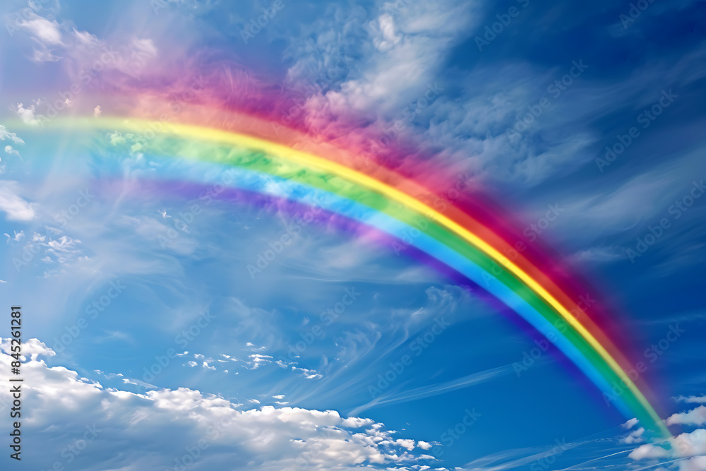 A vibrant rainbow arching across the sky, representing beauty, hope, and diversity, creating an inspiring and colorful natural spectacle A vibrant rainbow arching across the sky, representing beauty, hope, and diversity, creating an inspiring and colorful natural spectacle