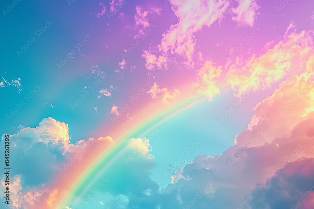 A vibrant rainbow arching across the sky, representing beauty, hope, and diversity, creating an inspiring and colorful natural spectacle A vibrant rainbow arching across the sky, representing beauty, hope, and diversity, creating an inspiring and colorful natural spectacle
