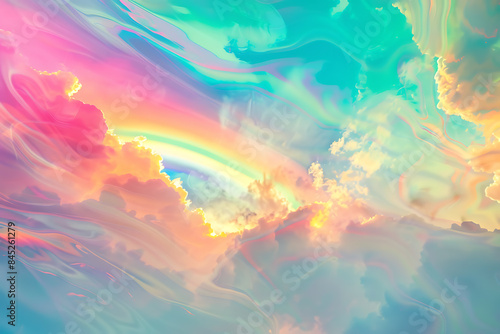 A vibrant rainbow arching across the sky, representing beauty, hope, and diversity, creating an inspiring and colorful natural spectacle