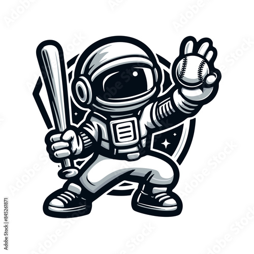 Cute Astronaut Playing baseball Cartoon Vector Icon Illustration
