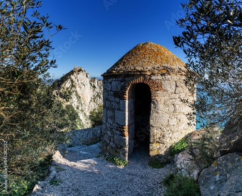 close-up view of an old guard house and outlook post on the Rock of Gibraltar