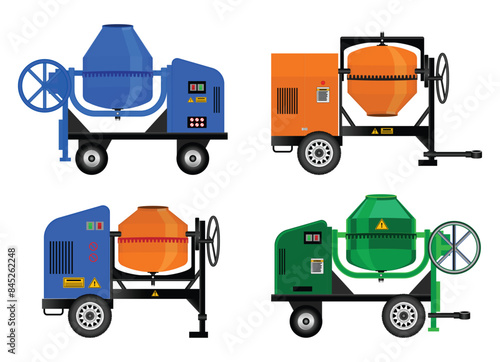 Set of Concrete Mixer isolated. 3D Illustration