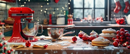 A Christmas Baking Scene, Where The Kitchen Comes Alive With The Aroma Of Holiday Treats And Festive Cheer