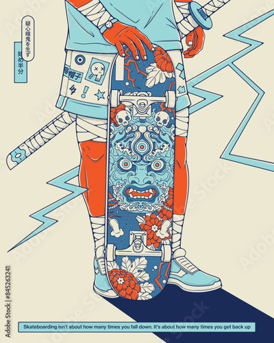 Urban skateboarder holding a skateboard
