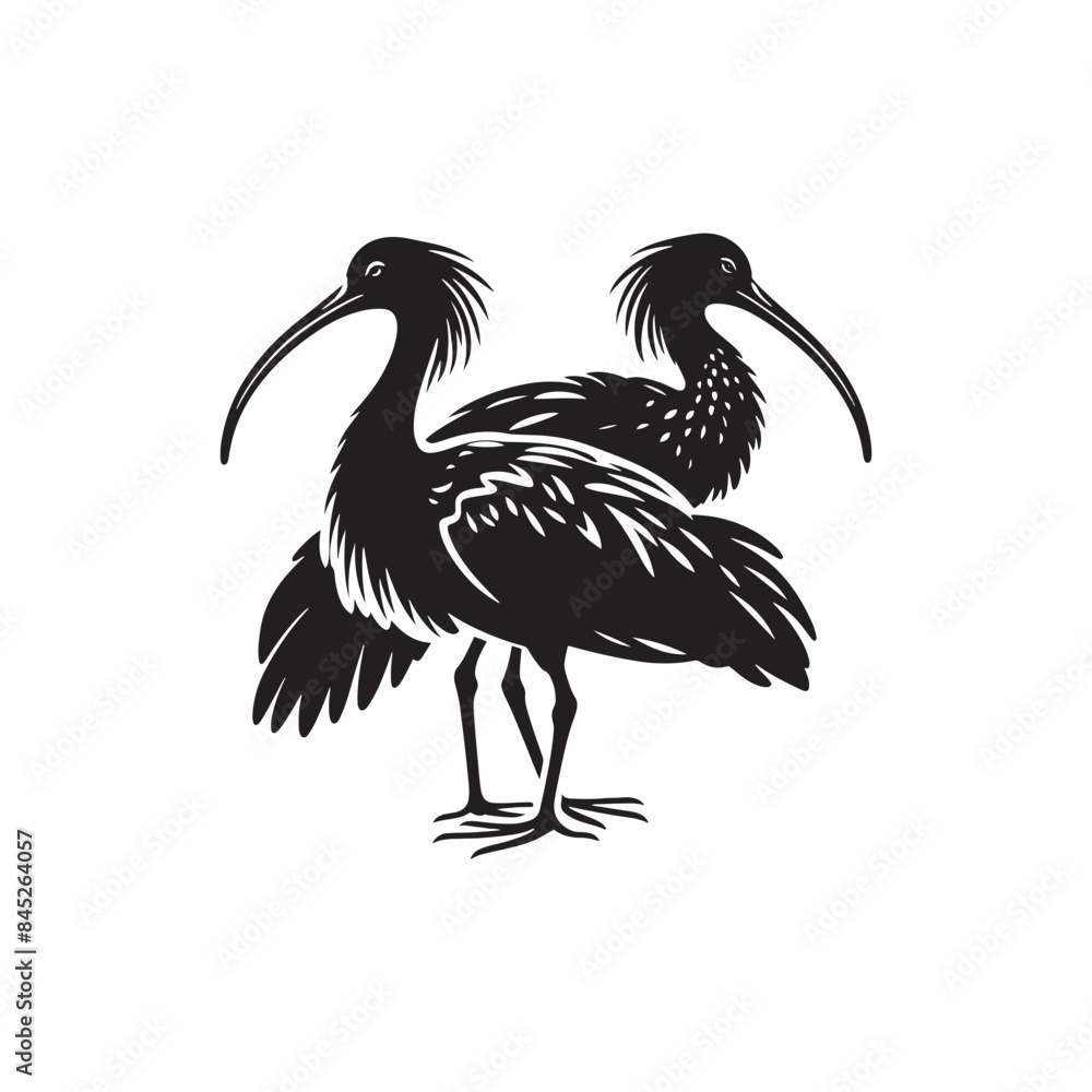 Fototapeta premium Ibis Bird Silhouette: Vector Art Celebrating the Grace and Beauty of this Elegant Bird- Ibis Bird Vector - Ibis Bird Illustration.