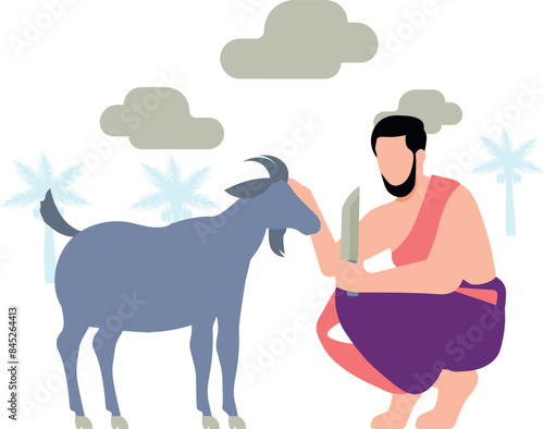 A man is sitting to slaughter a goat.