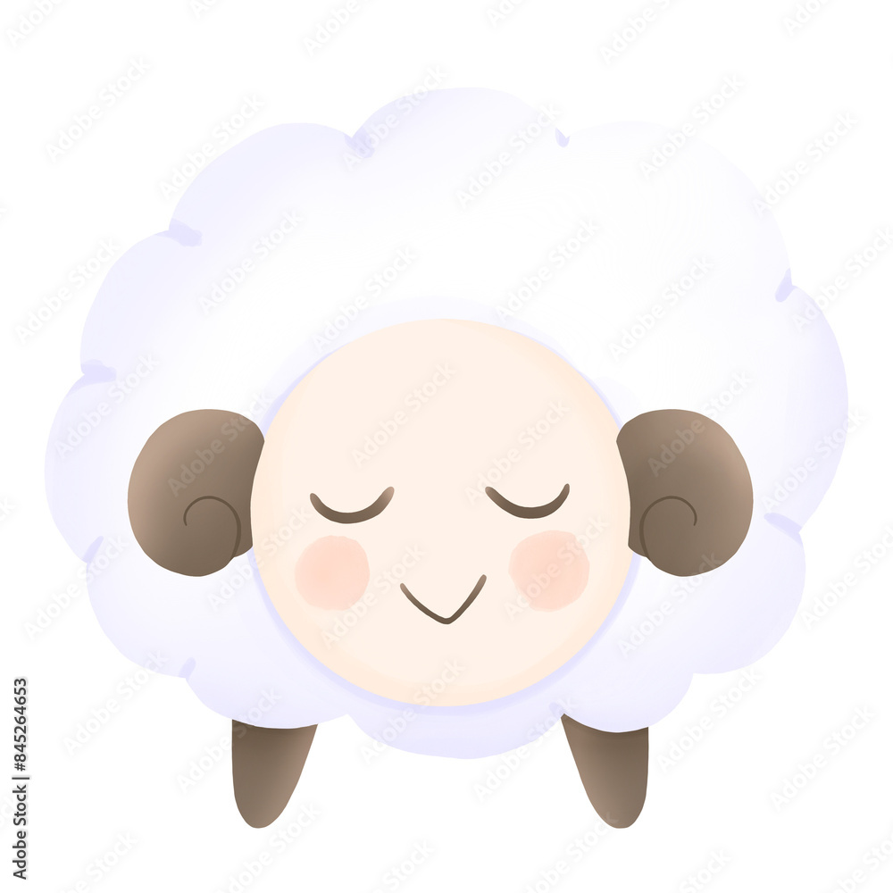 Fototapeta premium a cartoon sheep with eyes closed on a transparent background
