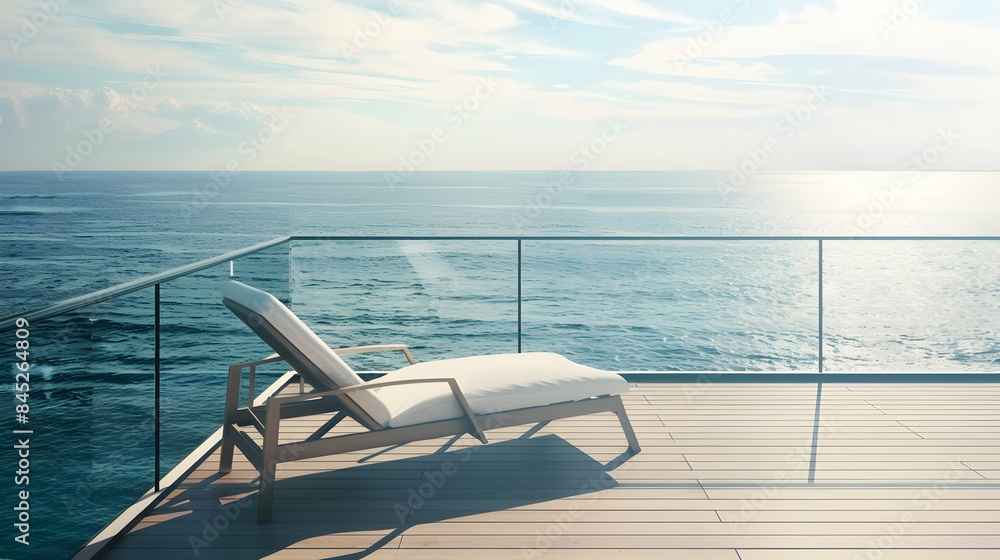 Fototapeta premium Luxury beach Lounge chair on the balcony overlooking the sea view
