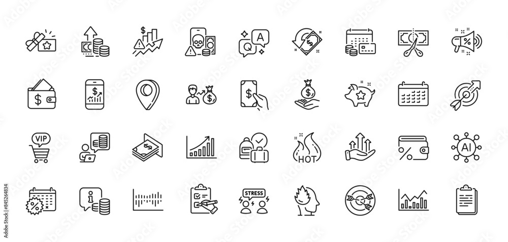 Cashback, Budget accounting and Difficult stress line icons pack. AI, Question and Answer, Map pin icons. Loyalty points, Column diagram, Inflation web icon. Vector Cashback, Budget accounting and Difficult stress line icons pack. AI, Question and Answer, Map pin icons. Loyalty points, Column diagram, Inflation web icon. Vector