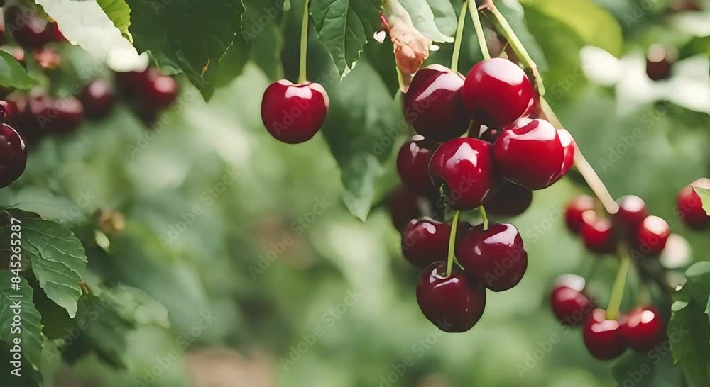 fresh and ripe cherries hanging in the garden fresh and ripe cherries hanging in the garden