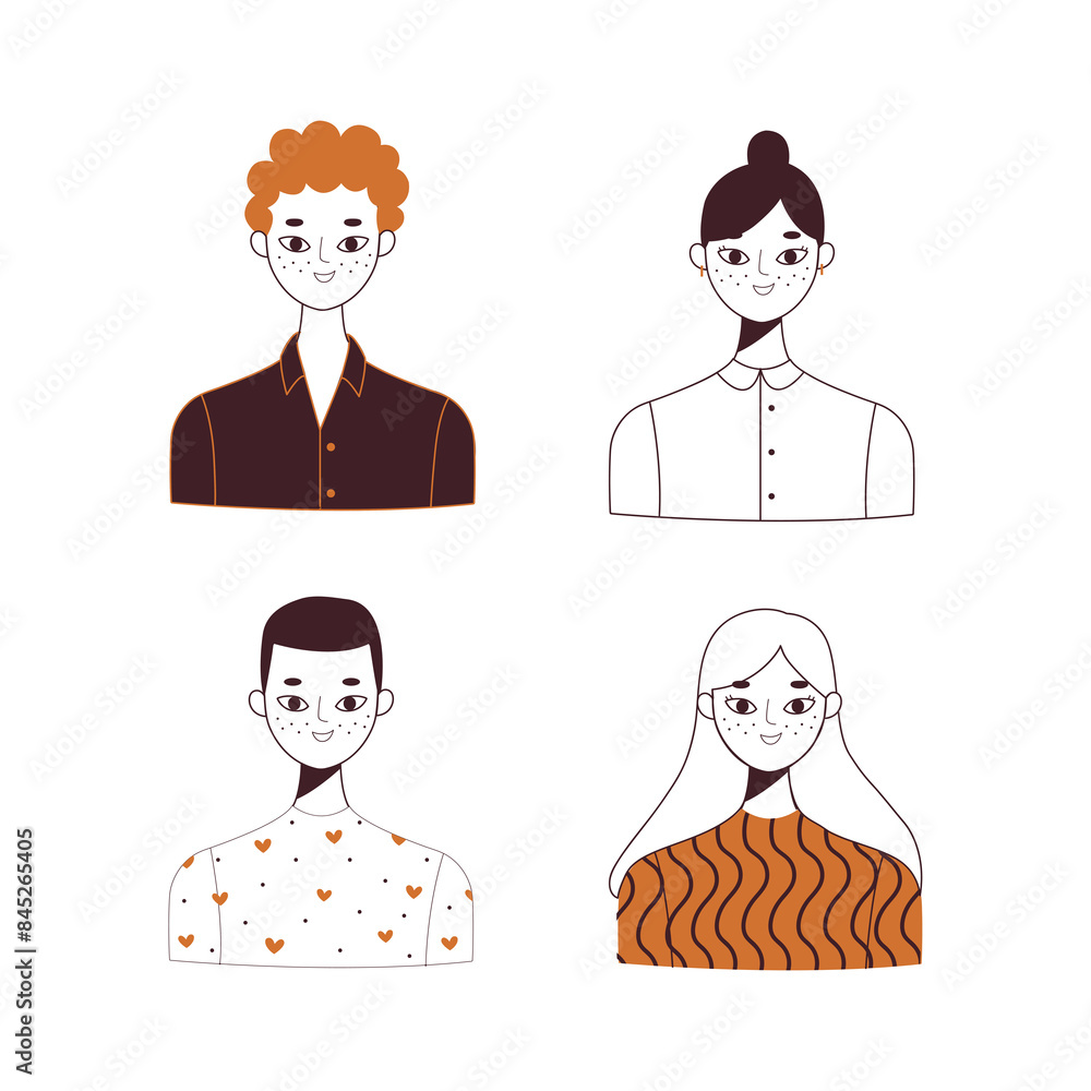Fototapeta premium Profile icons pack in hand drawn style