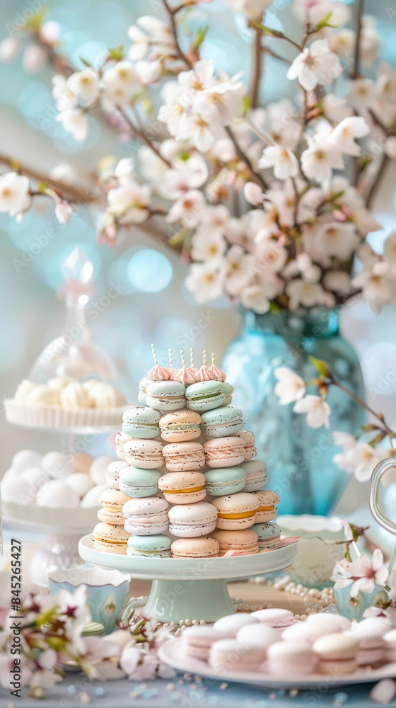 stack of macaroons with cake stack of macaroons with cake