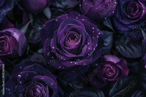 Luxury dark purple rose greeting card background.