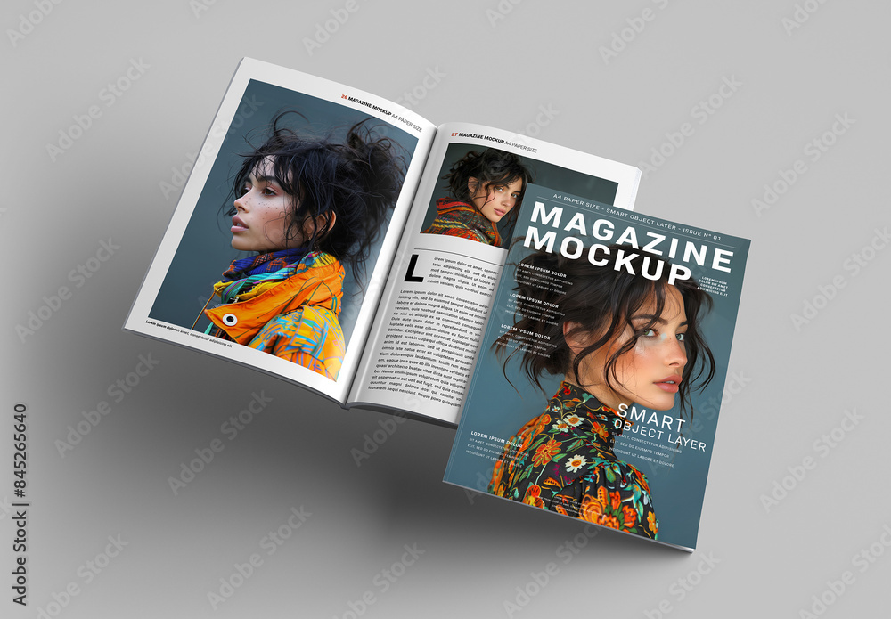 Isolated Magazine Cover and Open Magazine Mockup on White Background ...