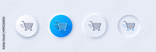 Delivery Service line icon. Neumorphic, Blue gradient, 3d pin buttons. Shopping cart sign. Express Online buying. Supermarket basket symbol. Line icons. Neumorphic buttons with outline signs. Vector