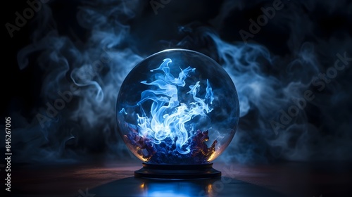 Glowing Crystal Science Globe Ablaze in Misty Atmosphere