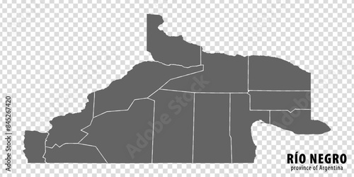 Blank map Rio Negro Province of Argentina. High quality map Province of Rio Negro with districts on transparent background for your web site design, logo, app, UI. Argentine Republic.  EPS10.