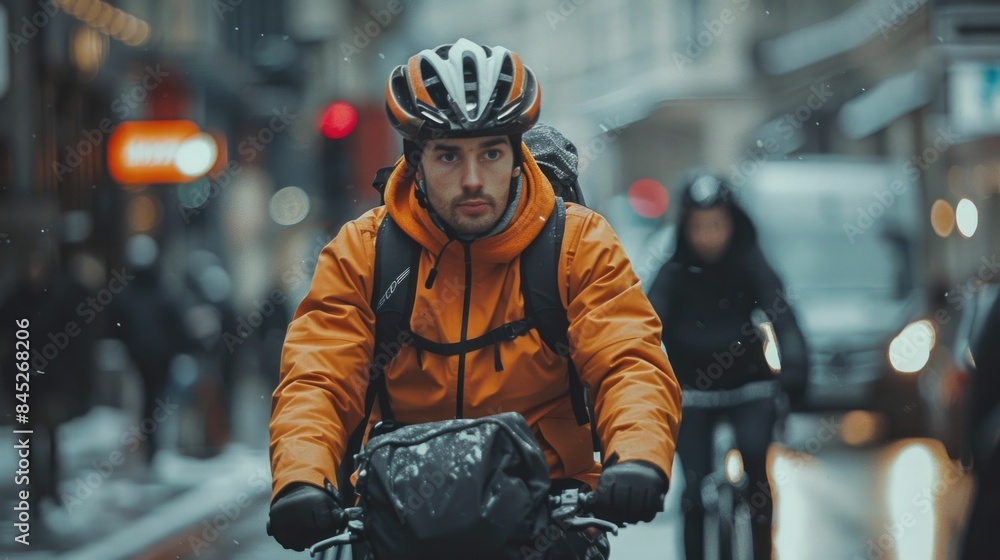 Courier Riding Bicycle to Swiftly Navigate Through a Bustling Urban Environment for Efficient Delivery Service Courier Riding Bicycle to Swiftly Navigate Through a Bustling Urban Environment for Efficient Delivery Service