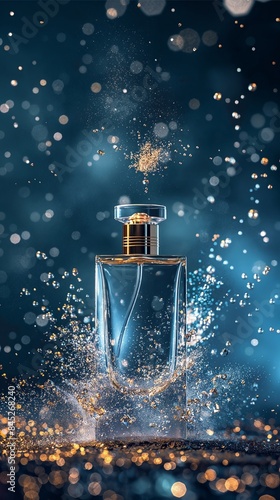 Perfume bottle with spray and splash effect