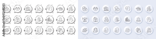 Communication, People talking and Collagen skin line icons. White pin 3d buttons, chat bubbles icons. Pack of Good mood, Best glasses, Wash hands icon. Vector