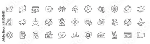 Report, Augmented reality and Vaccine report line icons. Pack of Molybdenum mineral, Fingerprint, Qr code icon. Support consultant, Attention, Timer pictogram. Coronavirus, Target path. Vector