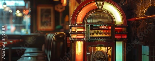 Old-fashioned jukebox playing a classic tune, 4K hyperrealistic photo photo