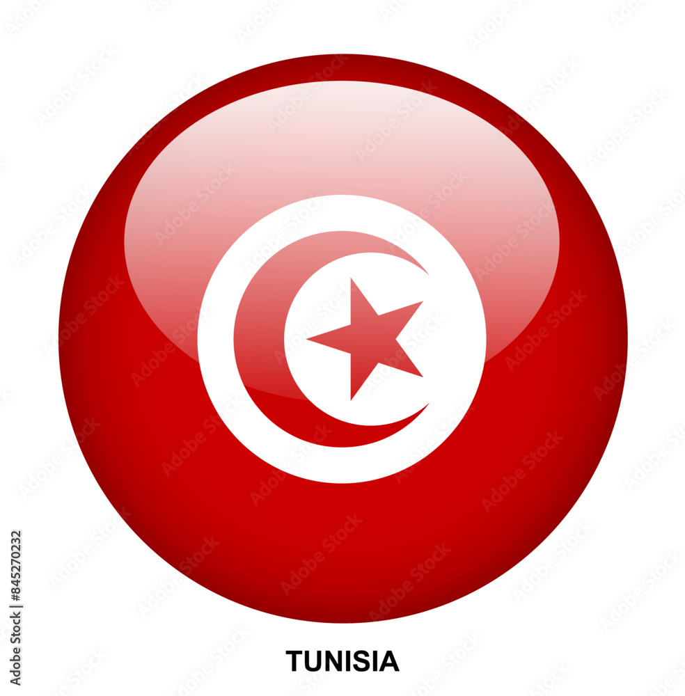 TUNISIA flag button on white background TUNISIA flag button on white background