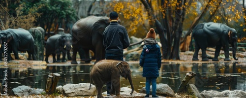 Family visiting a zoo for National Animal Shelter Appreciation Week, November 7th, learning about and supporting shelters, 4K hyperrealistic photo. photo
