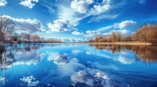 Blue lake beneath a blue sky