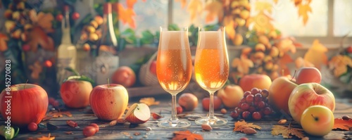 Fall cider tasting with apple varieties, cider enthusiasts and tasting notes, 4K hyperrealistic photo. photo