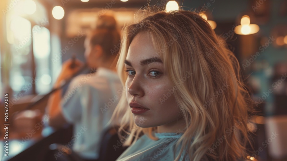 Beautiful blonde woman getting a haircut in a stylish salon Beautiful blonde woman getting a haircut in a stylish salon