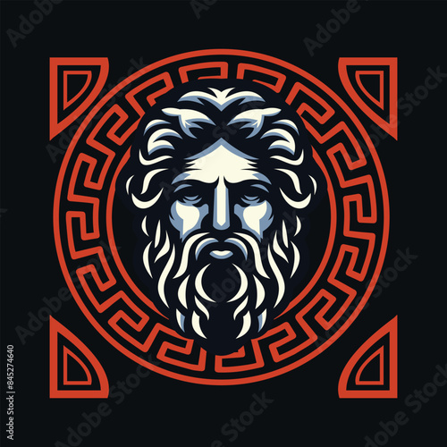 silhouette head of greek god Zeus in retro logo style