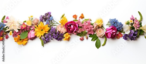 Wallpaper Mural Midsummer celebration concept A stunning flower garland adorned with vibrant colorful blooms standing alone on a pristine white backdrop a perfect summer decoration Captivating it exudes an aura of n Torontodigital.ca